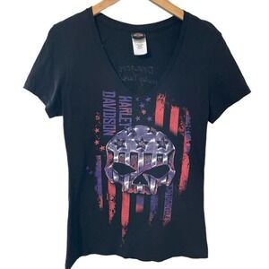 Harley Davidson Women’s V-Neck Skull Poland T-Shirt Size M